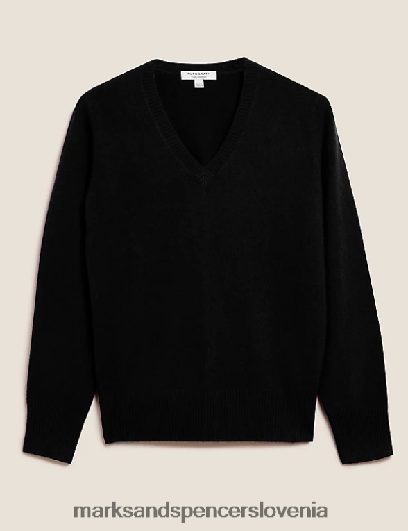 pulover z v-izrezom iz čistega kašmirja Črna Marks & Spencer oblačila ženske 6T8F6X2031