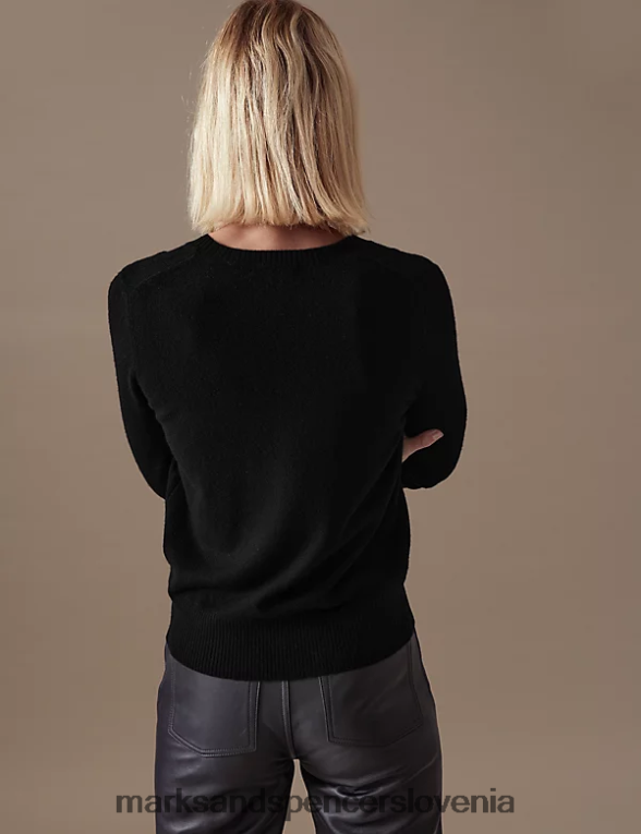 pulover z v-izrezom iz čistega kašmirja Črna Marks & Spencer oblačila ženske 6T8F6X2031