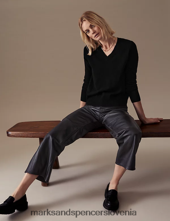 pulover z v-izrezom iz čistega kašmirja Črna Marks & Spencer oblačila ženske 6T8F6X2031