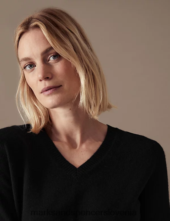 pulover z v-izrezom iz čistega kašmirja Črna Marks & Spencer oblačila ženske 6T8F6X2031