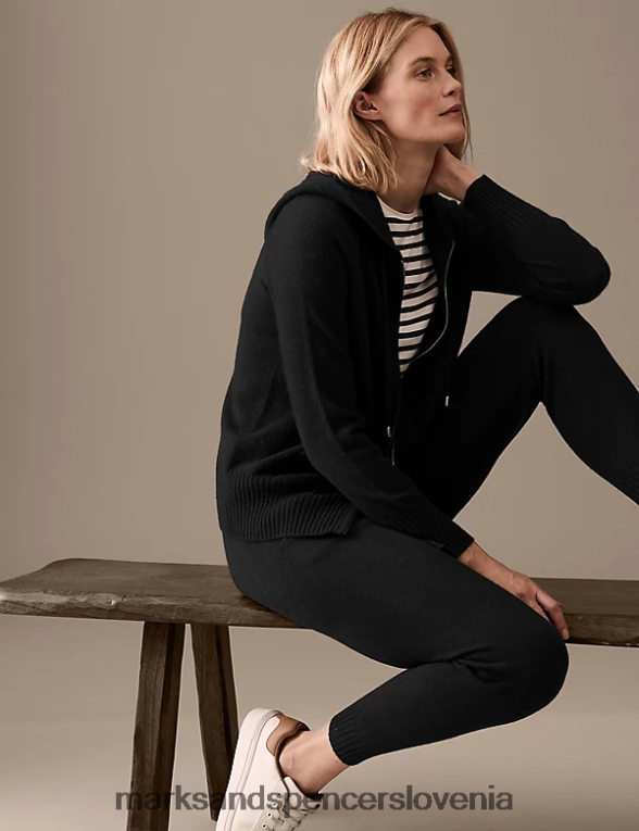 sproščen pulover s kapuco iz čistega kašmirja Črna Marks & Spencer oblačila ženske 6T8F6X2678