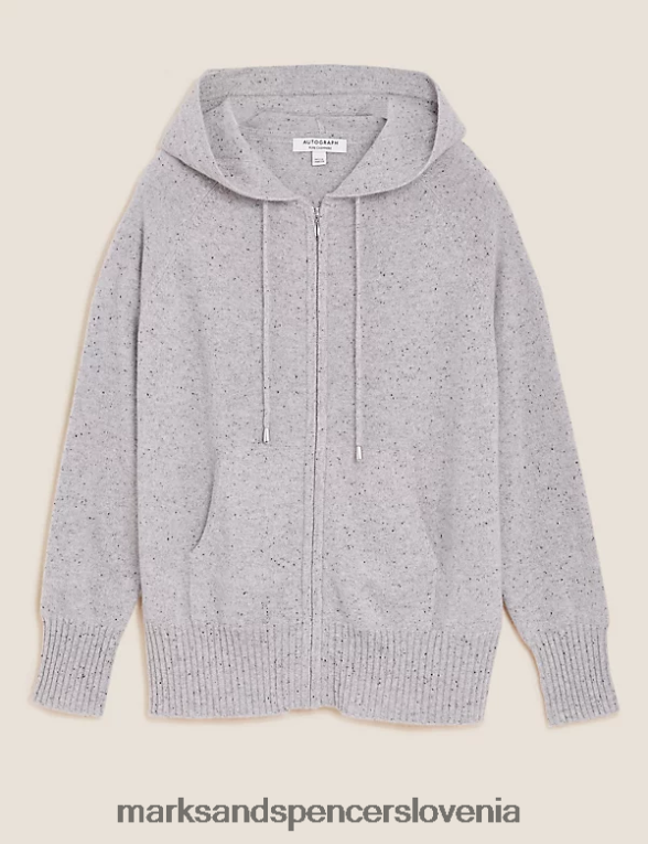 sproščen pulover s kapuco s teksturo čistega kašmirja siva mešanica Marks & Spencer oblačila ženske 6T8F6X2916