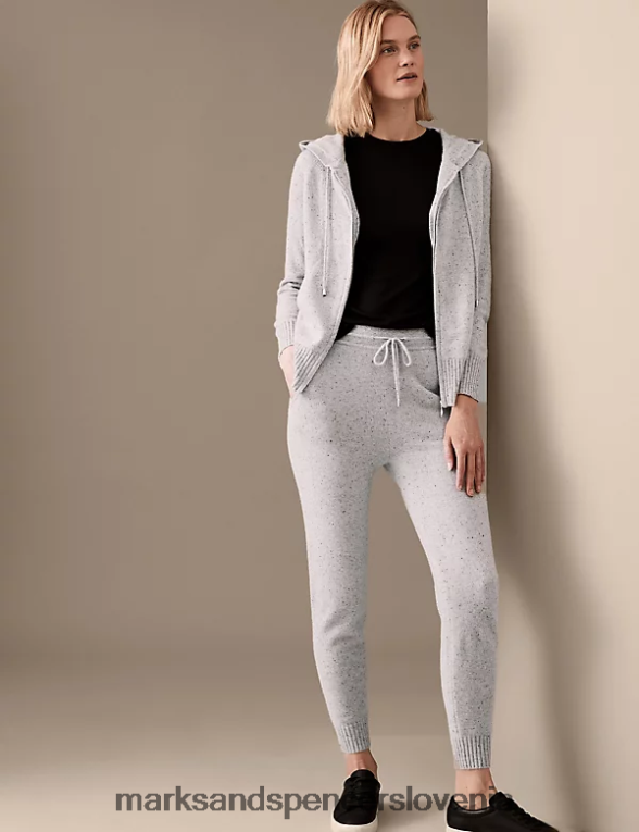 sproščen pulover s kapuco s teksturo čistega kašmirja siva mešanica Marks & Spencer oblačila ženske 6T8F6X2916