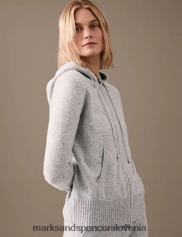 sproščen pulover s kapuco s teksturo čistega kašmirja siva mešanica Marks & Spencer oblačila ženske 6T8F6X2916