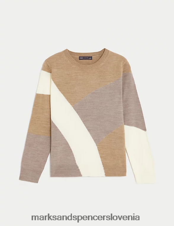 supersoft pulover z okroglim izrezom v barvnih blokih naravna mešanica Marks & Spencer oblačila ženske 6T8F6X326