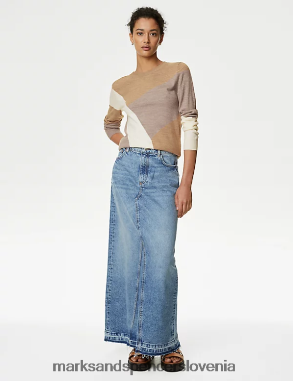 supersoft pulover z okroglim izrezom v barvnih blokih naravna mešanica Marks & Spencer oblačila ženske 6T8F6X326