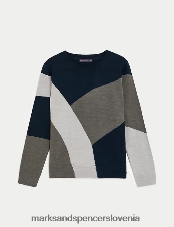 supersoft pulover z okroglim izrezom v barvnih blokih siva mešanica Marks & Spencer oblačila ženske 6T8F6X685