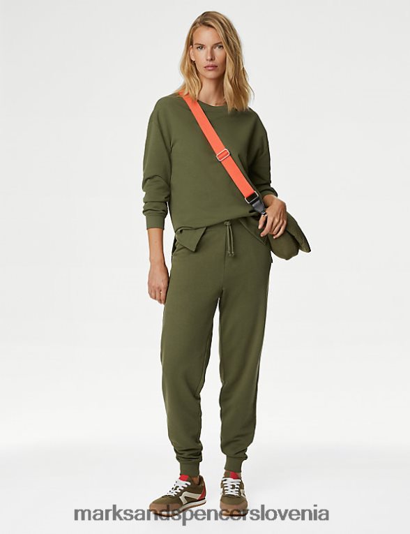 bombažna majica s parangalom z okroglim izrezom olivno Marks & Spencer oblačila ženske 6T8F6X2375