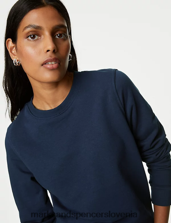 bombažna majica z okroglim izrezom mornarica Marks & Spencer oblačila ženske 6T8F6X3526