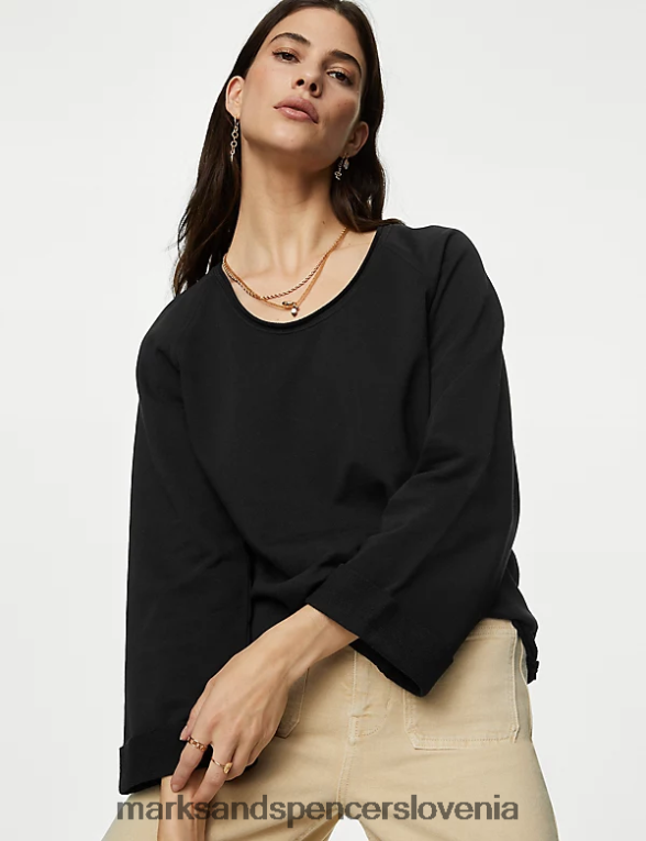 pulover iz čistega bombaža Črna Marks & Spencer oblačila ženske 6T8F6X454