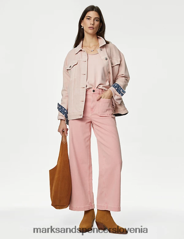 pulover iz čistega bombaža roza školjka Marks & Spencer oblačila ženske 6T8F6X453