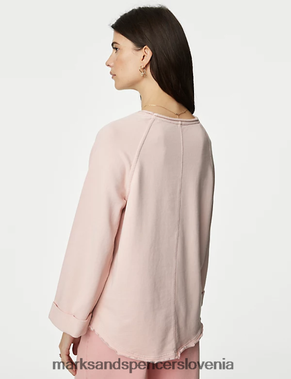pulover iz čistega bombaža roza školjka Marks & Spencer oblačila ženske 6T8F6X453