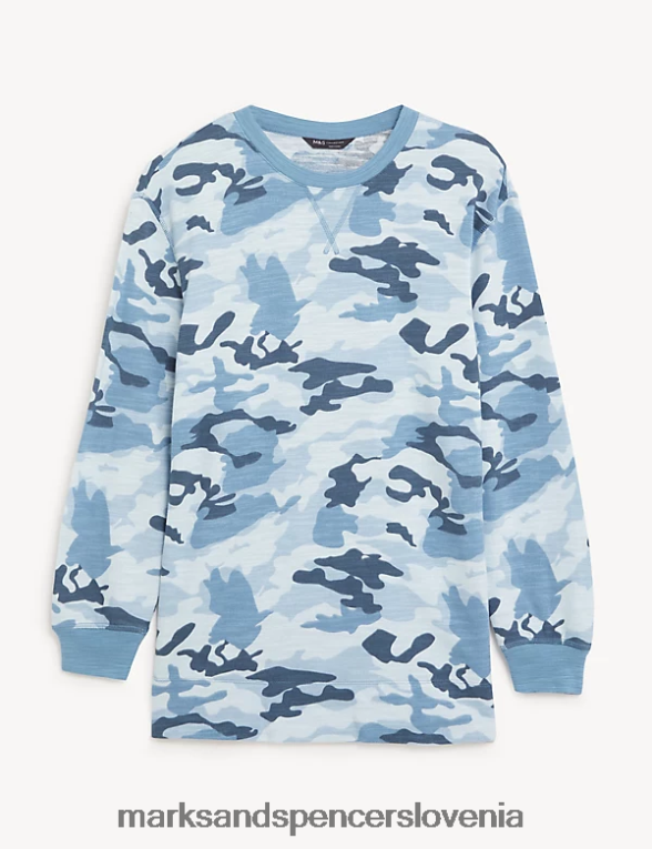 pulover iz čistega bombaža z živalskim potiskom modra mešanica Marks & Spencer oblačila ženske 6T8F6X2197