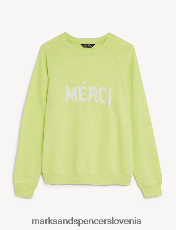 pulover s potiskom iz čistega bombaža mešanica apna Marks & Spencer oblačila ženske 6T8F6X2500