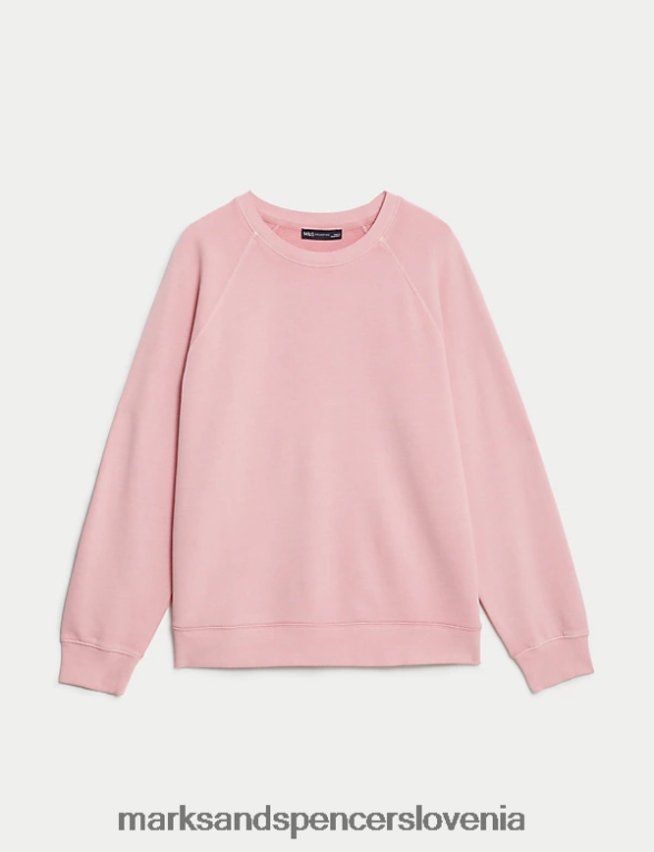 pulover z okroglim izrezom iz čistega bombaža roza Marks & Spencer oblačila ženske 6T8F6X523