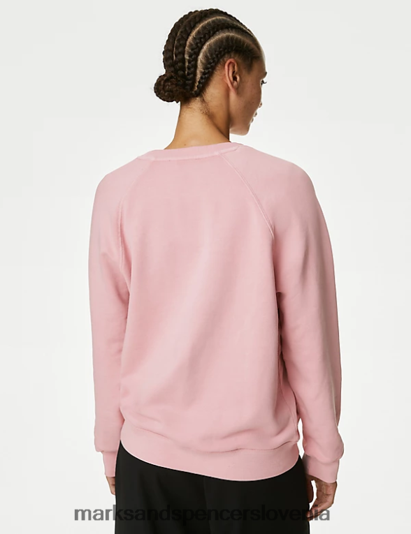 pulover z okroglim izrezom iz čistega bombaža roza Marks & Spencer oblačila ženske 6T8F6X523