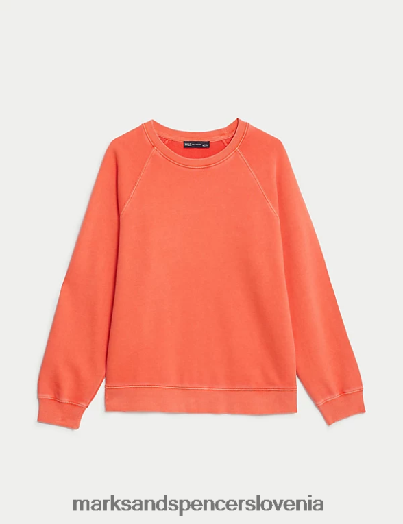 pulover z okroglim izrezom iz čistega bombaža svetlo oranžna Marks & Spencer oblačila ženske 6T8F6X905