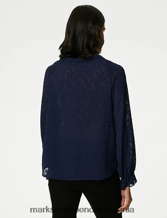žakard bluza z volančki na zavezovanje mornarica Marks & Spencer oblačila ženske 6T8F6X710