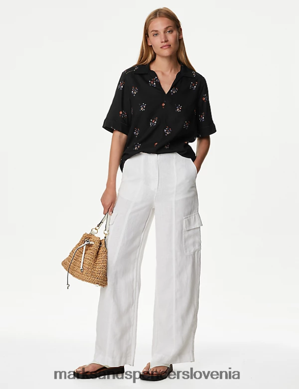 bluza s cvetličnim ovratnikom črna mešanica Marks & Spencer oblačila ženske 6T8F6X536