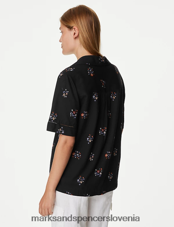 bluza s cvetličnim ovratnikom črna mešanica Marks & Spencer oblačila ženske 6T8F6X536