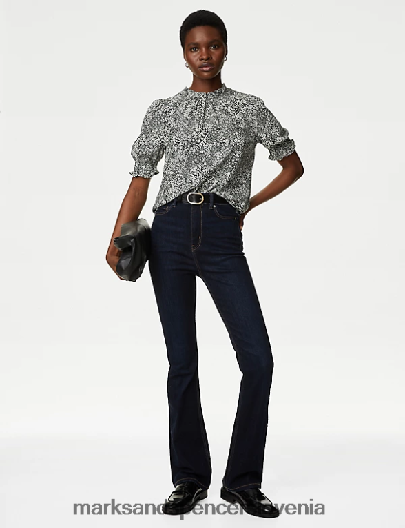 bluza s cvetličnimi volančki črna mešanica Marks & Spencer oblačila ženske 6T8F6X65