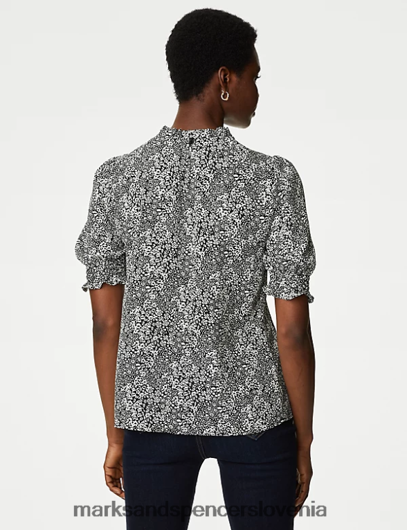 bluza s cvetličnimi volančki črna mešanica Marks & Spencer oblačila ženske 6T8F6X65