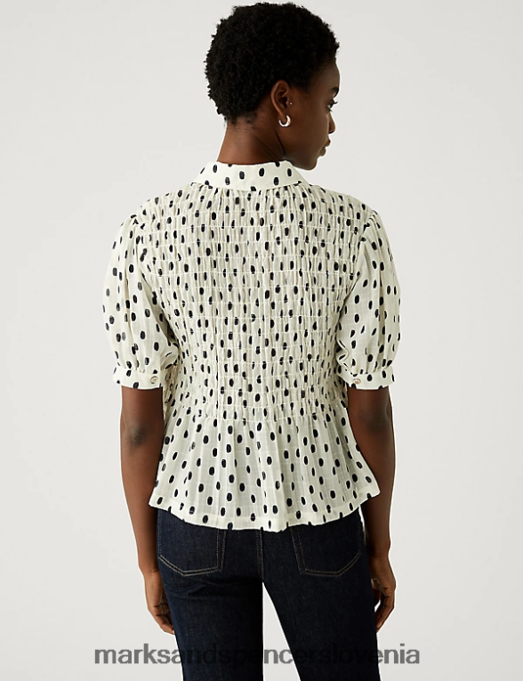 bluza s potiskanim ovratnikom in nabranimi rokavi mešanica slonovine Marks & Spencer oblačila ženske 6T8F6X1946