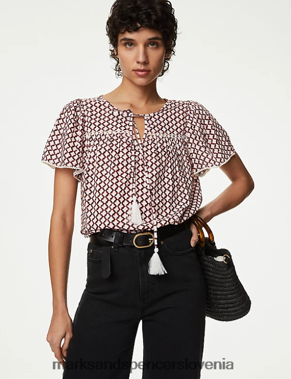 bluza s potiskanim ovratnikom iz mešanice bombaža multi Marks & Spencer oblačila ženske 6T8F6X2081