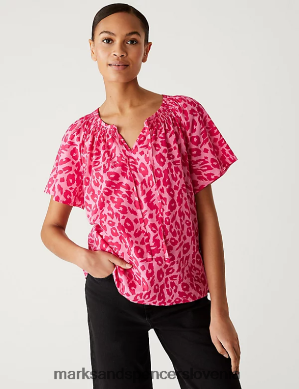 bluza s potiskom iz čistega bombaža roza mešanica Marks & Spencer oblačila ženske 6T8F6X2957