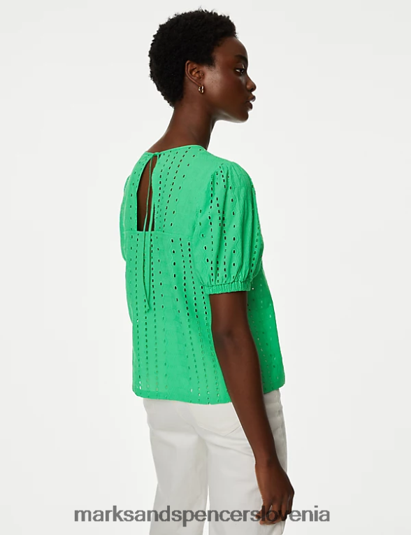 bluza s puf rokavi iz čistega bombaža kislinsko zelena Marks & Spencer oblačila ženske 6T8F6X635