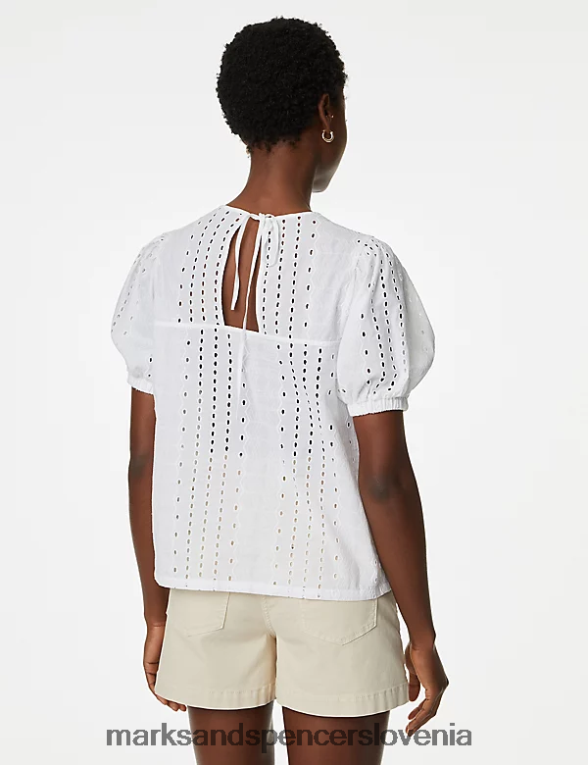 bluza s puf rokavi iz čistega bombaža nežno bela Marks & Spencer oblačila ženske 6T8F6X284