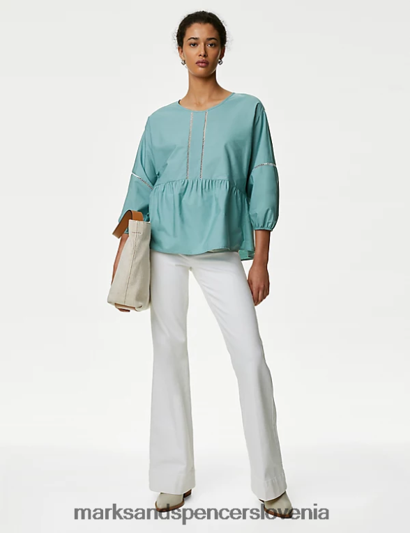 bluza s puf rokavi iz čistega bombaža zaprašena voda Marks & Spencer oblačila ženske 6T8F6X3581
