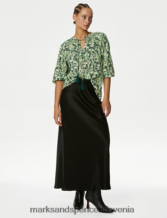 bluza z bogatim bombažem in potiskom zelena mešanica Marks & Spencer oblačila ženske 6T8F6X1127