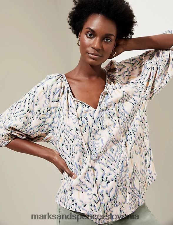 bluza z bogatim lanom in potiskom na zavezovanje multi Marks & Spencer oblačila ženske 6T8F6X1772