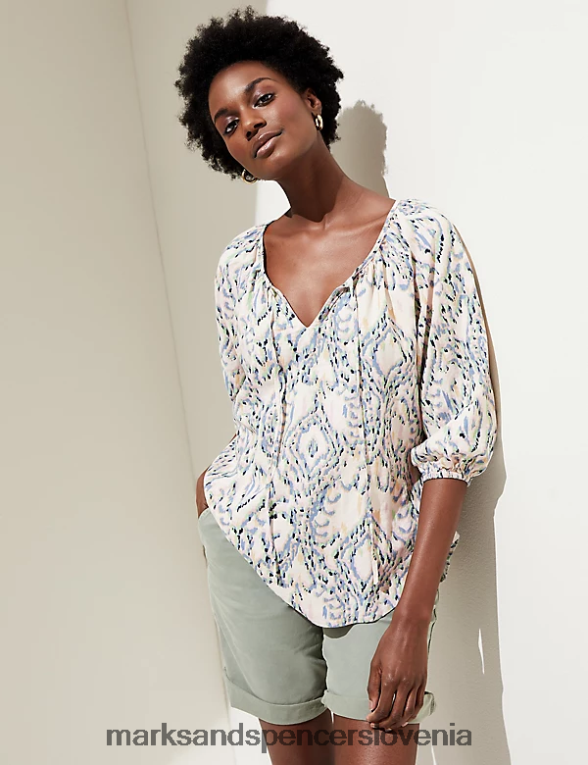 bluza z bogatim lanom in potiskom na zavezovanje multi Marks & Spencer oblačila ženske 6T8F6X1772