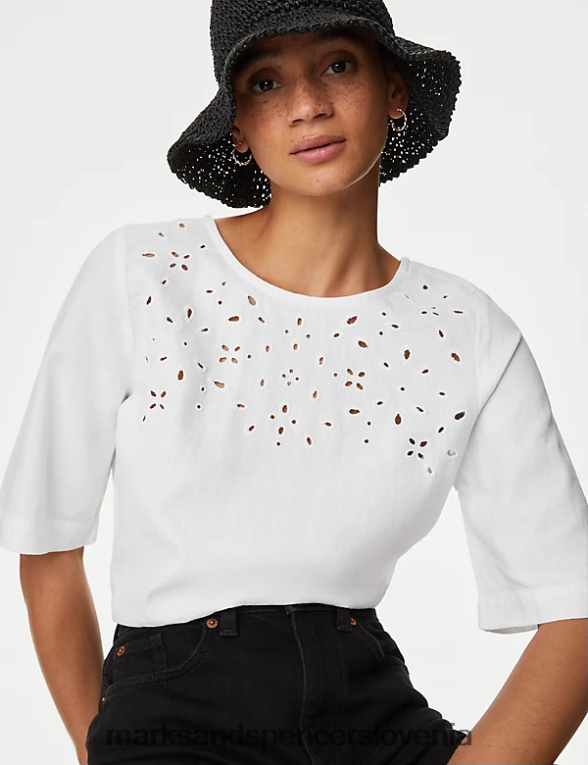 bluza z bogatimi rezanimi detajli bela Marks & Spencer oblačila ženske 6T8F6X974