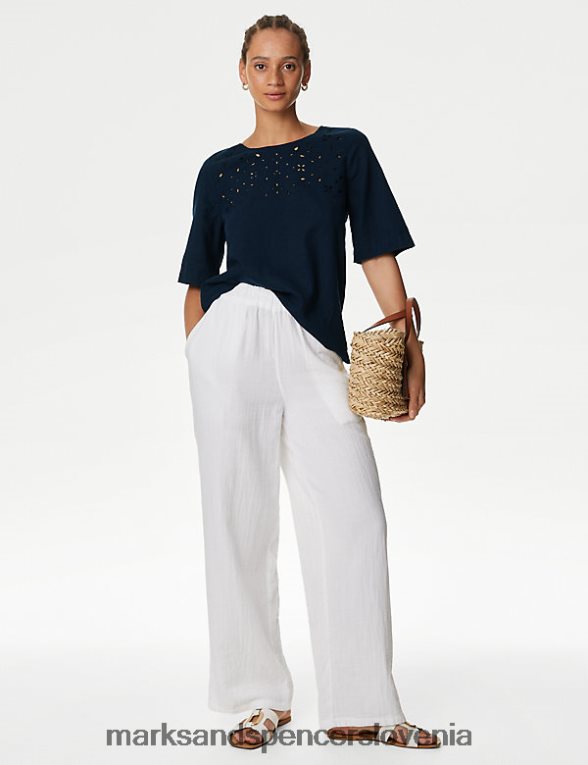 bluza z bogatimi rezanimi detajli mornarica Marks & Spencer oblačila ženske 6T8F6X581