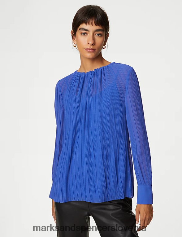 bluza z nabranim ovratnikom iz plisa iris Marks & Spencer oblačila ženske 6T8F6X311