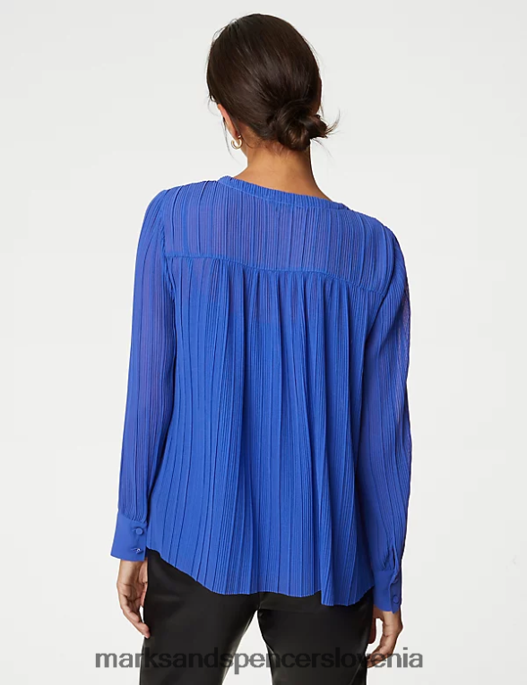 bluza z nabranim ovratnikom iz plisa iris Marks & Spencer oblačila ženske 6T8F6X311