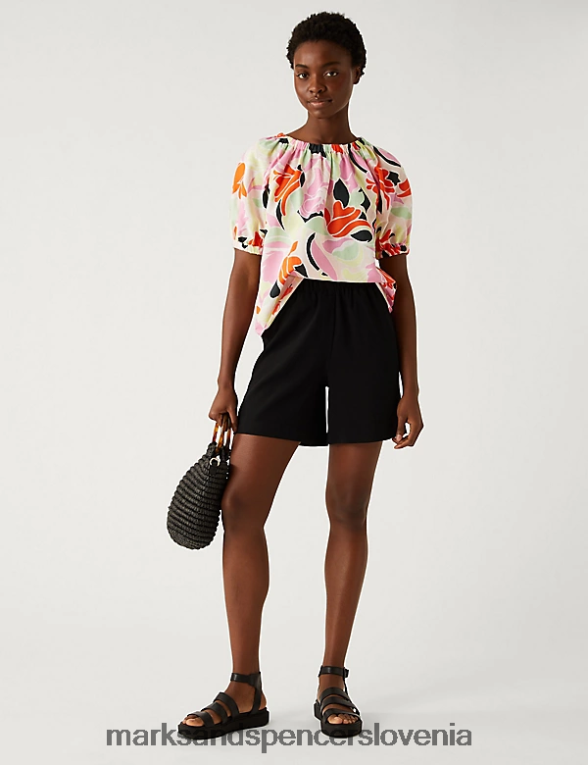 bluza z napihnjenimi rokavi in ​​bogatim lanom multi Marks & Spencer oblačila ženske 6T8F6X259