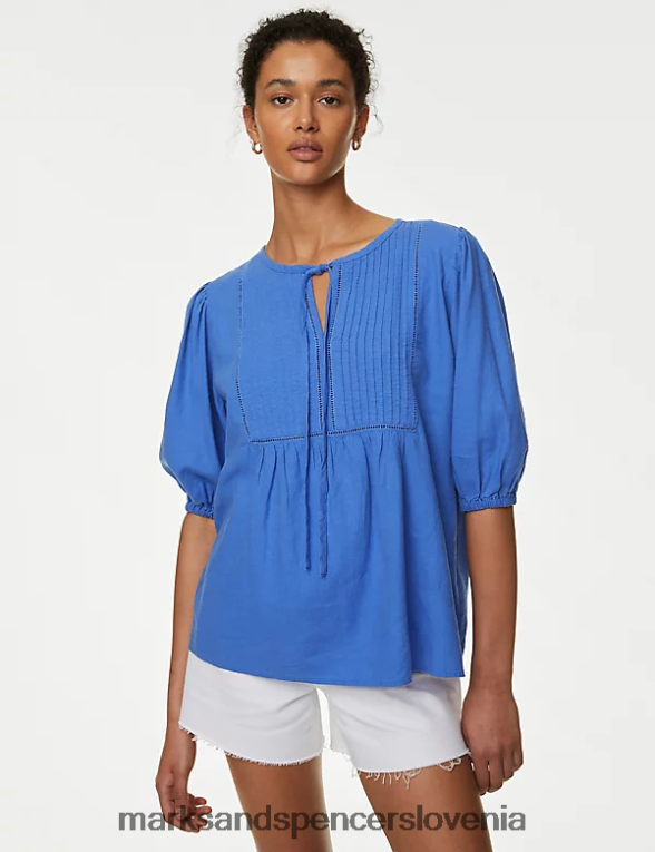 bluza z napihnjenimi rokavi in ​​bogatim lanom volčji bob Marks & Spencer oblačila ženske 6T8F6X2246