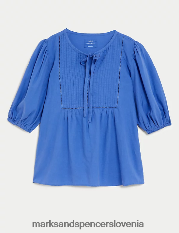 bluza z napihnjenimi rokavi in ​​bogatim lanom volčji bob Marks & Spencer oblačila ženske 6T8F6X2246