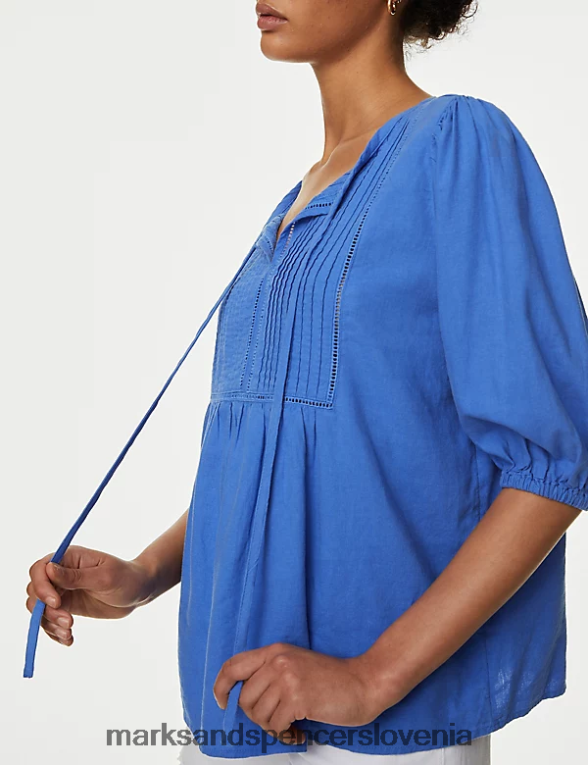 bluza z napihnjenimi rokavi in ​​bogatim lanom volčji bob Marks & Spencer oblačila ženske 6T8F6X2246