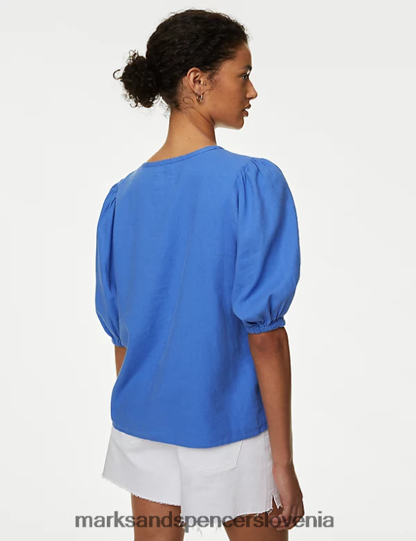 bluza z napihnjenimi rokavi in ​​bogatim lanom volčji bob Marks & Spencer oblačila ženske 6T8F6X2246