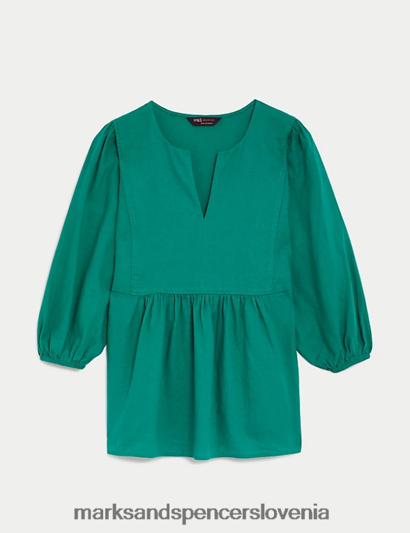 bluza z napihnjenimi rokavi in ​​v-izrezom svetlo zelena Marks & Spencer oblačila ženske 6T8F6X387