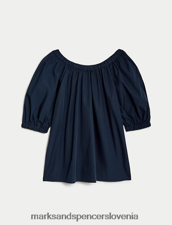 bluza z okroglim izrezom iz čistega bombaža mornarica Marks & Spencer oblačila ženske 6T8F6X1508