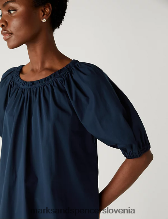 bluza z okroglim izrezom iz čistega bombaža mornarica Marks & Spencer oblačila ženske 6T8F6X1508