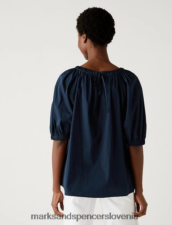 bluza z okroglim izrezom iz čistega bombaža mornarica Marks & Spencer oblačila ženske 6T8F6X1508