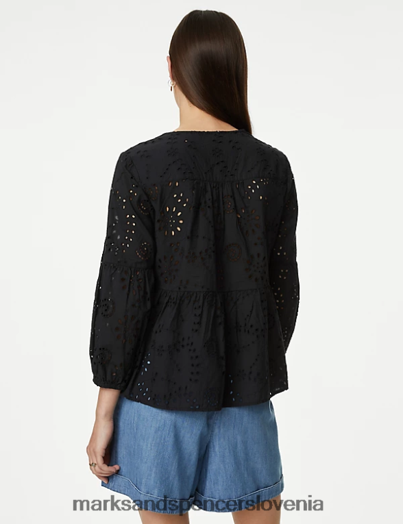 bluza z v-izrezom iz čistega bombaža Črna Marks & Spencer oblačila ženske 6T8F6X396