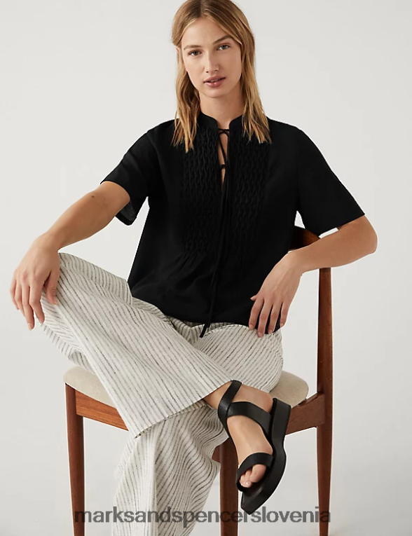 bluza z v-izrezom Črna Marks & Spencer oblačila ženske 6T8F6X3124